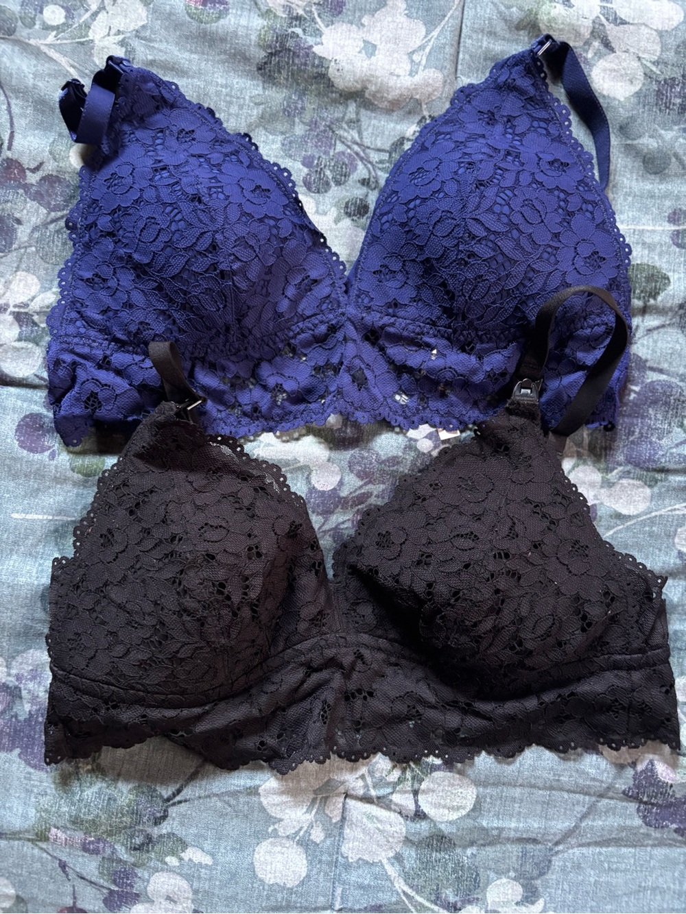 Lace Wireless Bralette Duo — Navy & Black